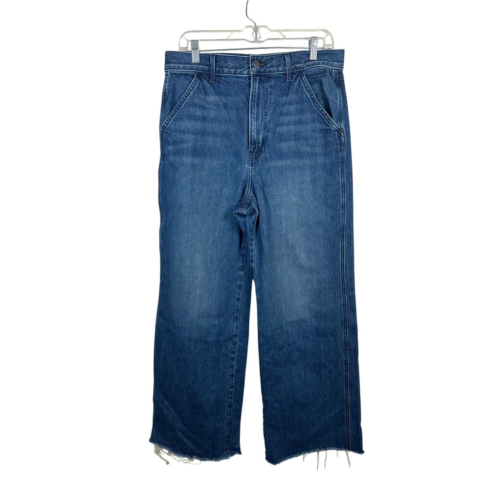 Veronica Beard Taylor Relaxed Wide Leg Jeans Women 31 Blue Raw Hem High Rise